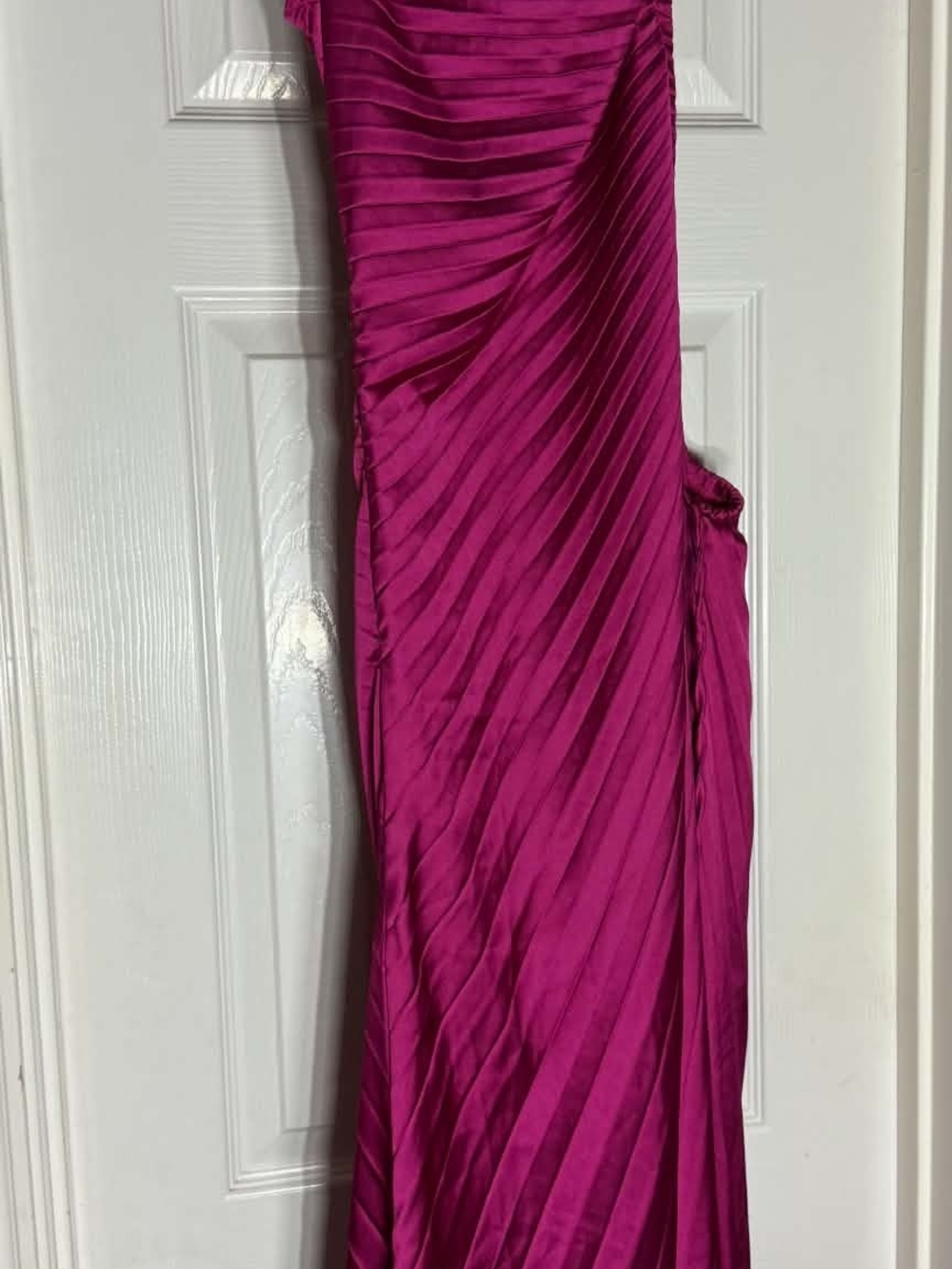 Fuchsia Pleated Satin Evening Gown